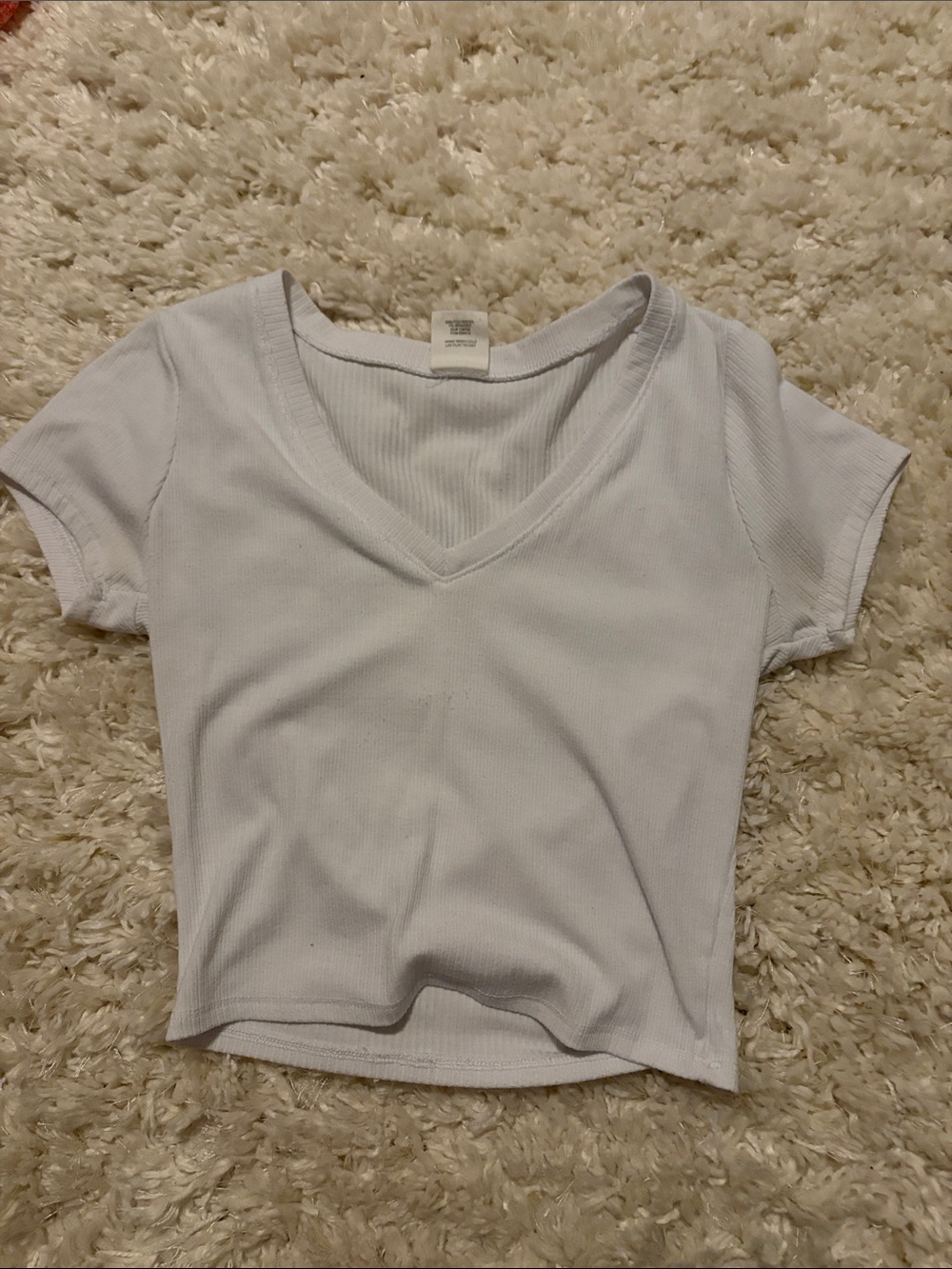 Full Tilt White Ribbed V-Neck Crop Top